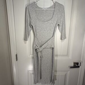 Go Fashion London Gray Ribbed Side Tie Midi Dress‎ Size Medium